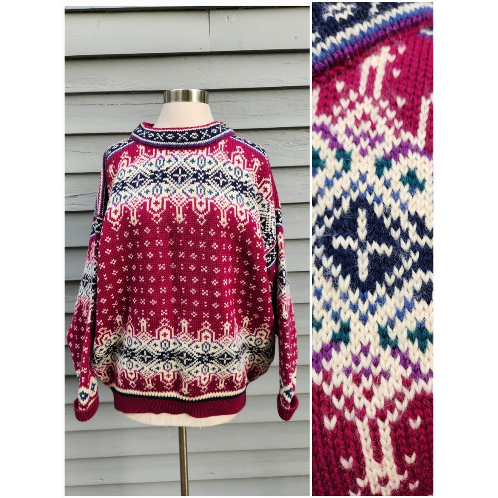 Dale of Norway‎ Sweater Magenta Nordic Wool Fair Isle Vintage XL